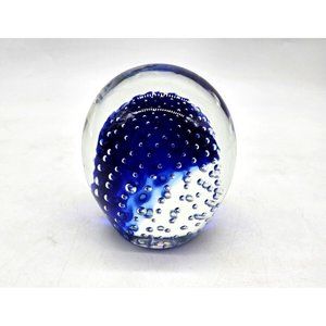 Art Glass Paperweight Unmarked 2 lb 12 oz Blue Bubbles